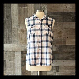 Pink blue checkered button up shirt xlarge pastel feminine garden party western